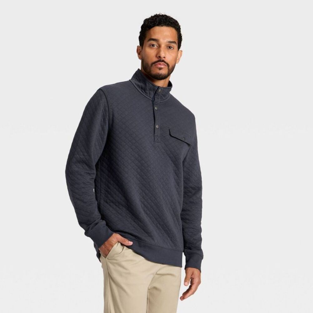 Men's Comfort Wear Quilted 1/4 Snap Pullover - Goodfellow & Co Gray M